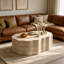Ensemble de 2 tables basses rondes gigognes en bois avec lit pour animaux de compagnie, style moderne et minimaliste, pour salon, appartement, balcon ou bureau. Couleur beige, sans assemblage.