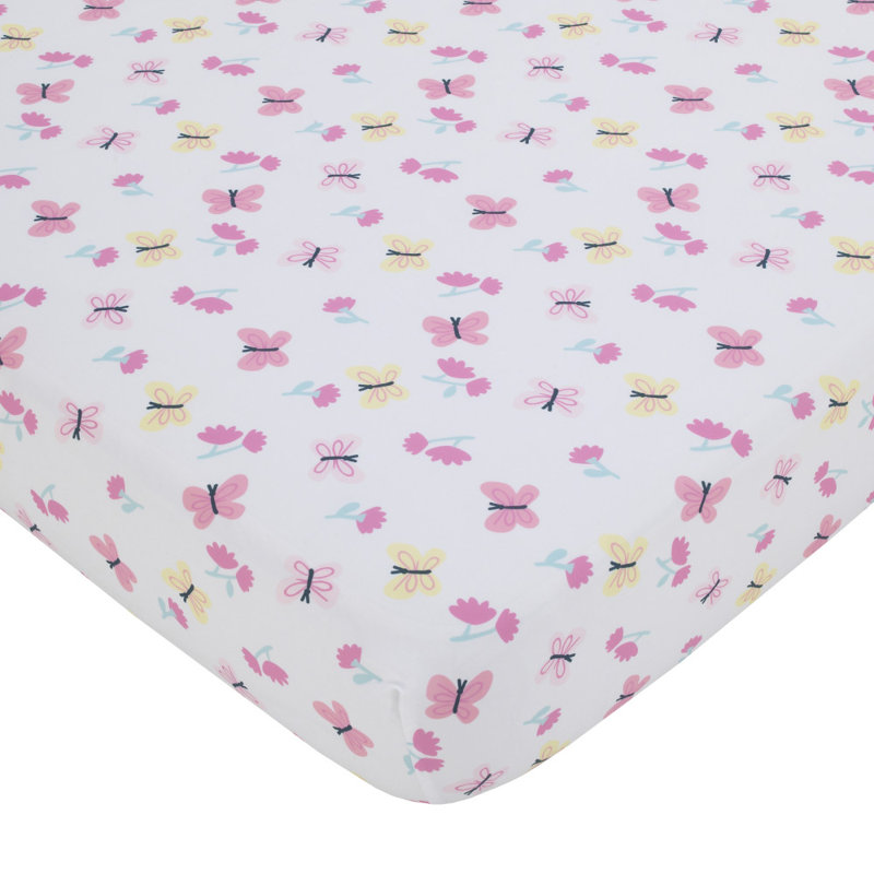 Drap-housse pour lit de bébé Floral Elephant and Butterflies