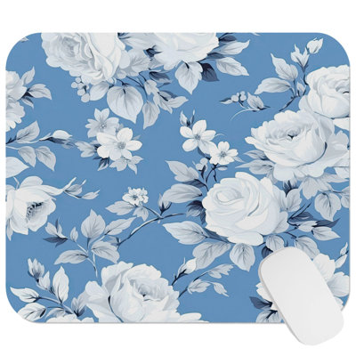 Floral Winter Blue Flowers IX Gaming Cute Office Laptop Desk Pad Gift Mat Square Rectangle Non-Slip Mousepad