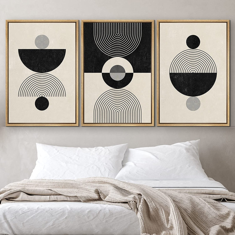 «Mid Century Modern Boho», ensemble de 3 impressions sur toile, H 24 po x l 48 po x P 1,5 po, Naturel
