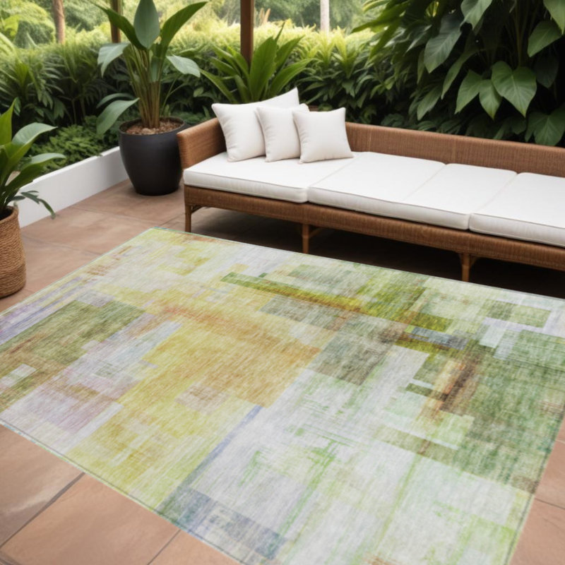 Tapis intérieur lavable abstrait vert 10 pi x 14 pi