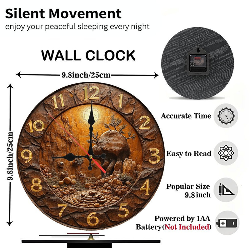 Wooden Rock Garden Wall Clock Unique Design