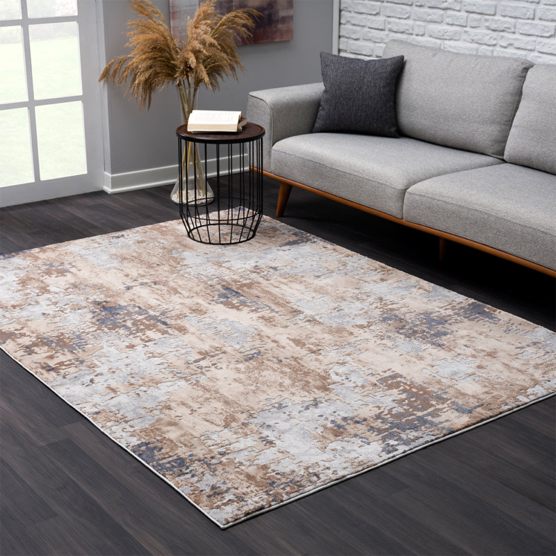 Rug Branch Elara 7' x 10' (6'6 x 9'6) Grey/Beige Abstract Indoor Area Rug, Contemporary, Medium Pile, Stain-Resistant Carpet - Living Room, Bedroom, Dining Room, and Kitchen