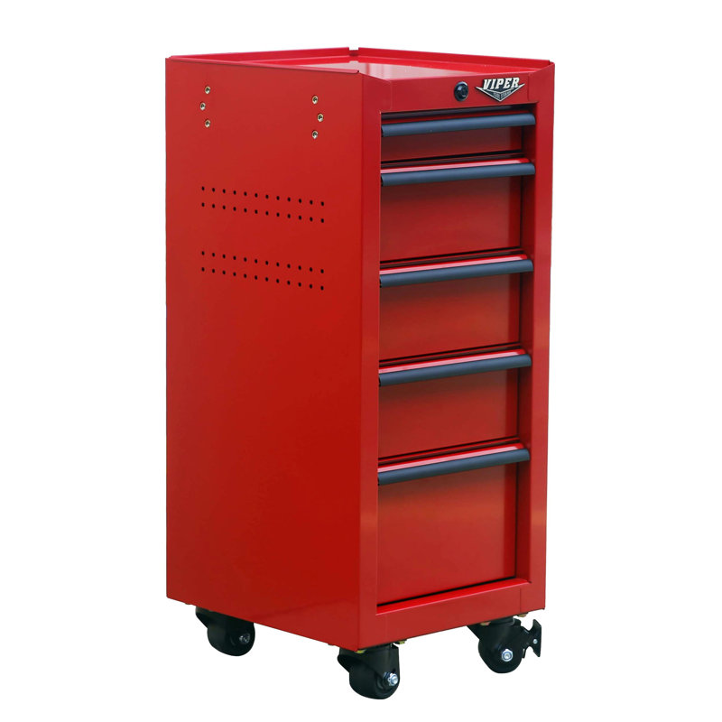 16" W 5-Drawer Bottom Rollaway Chest, Red