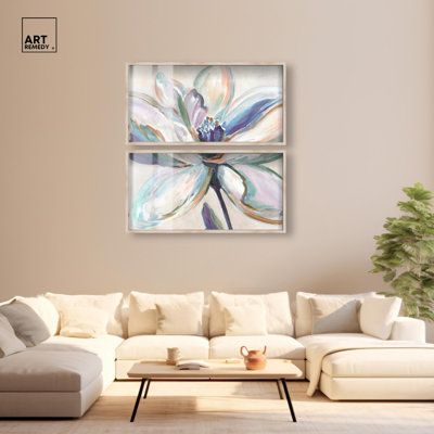 Éclosion silencieuse II - Ira Comleva Fowey, grande reproduction sous verre en deux parties par Art Remedy, cadre blanc, 48 x 24 pouces