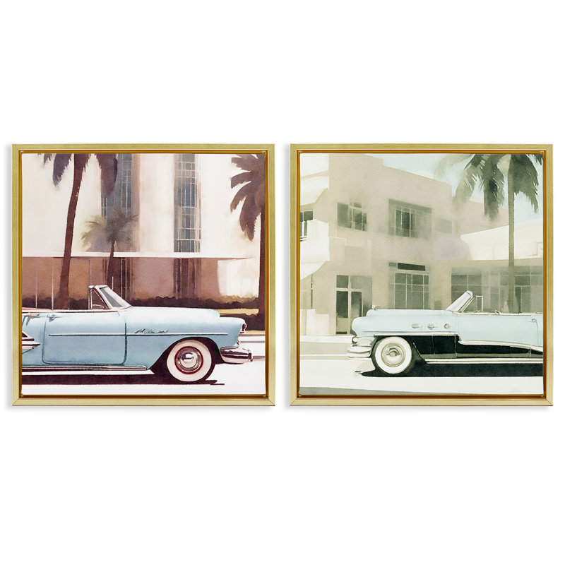  «Miami Cars in Summer», ensemble de 2 toiles flottantes encadrées par Noah Bay, H 25 po x l 25 po