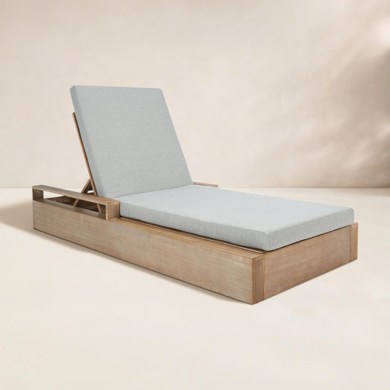 Azul Solid Eucalyptus Wood Outdoor Chaise Lounge with Cushion, Gray