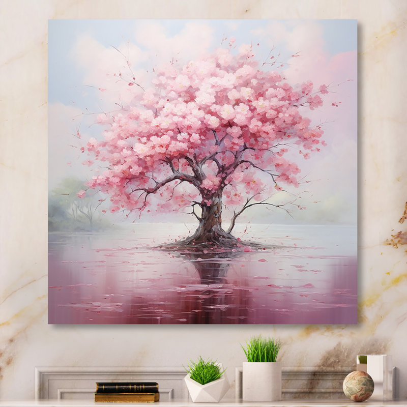 Impression romantique de fleur de cerisier rose III - fleur de cerisier, H 24 po x l 24 po x P 1 po, Toile tendue
