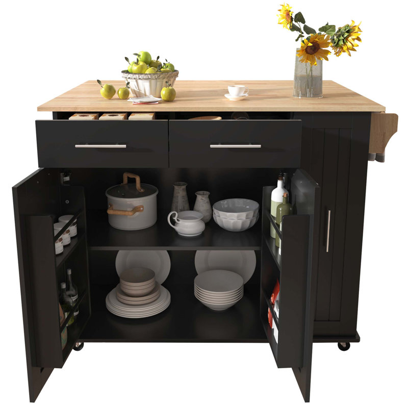 Versatile Kitchen Island With Drop Leaf, 3-Tier Pull-Out Organizer, And Rolling Wheels For Enhanced Storage And Mobility