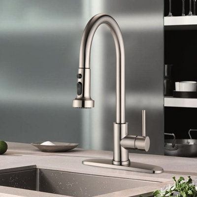 Stainless Steel Kitchen Pull Down Faucet With Brushed Nickel Finish - Scratch Resistance, Rust , Spotless, 360 Swiveling Spout, 1.8Gpm Flow In , Spot- Finish, Swivel Rate