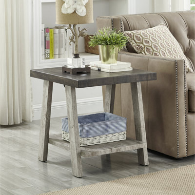 Table d'appoint bicolore grise et noyer avec rangement supplémentaire, style contemporain - aspect vieilli