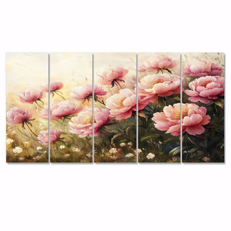 Dulude - pivoines - art mural traditionnel Wa, H 32 po x l 80 po, 5