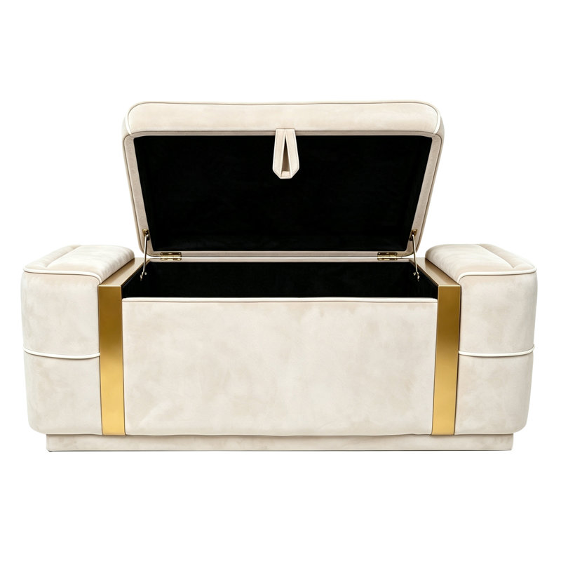 Banc ottoman Lumira en velours avec coffre de rangement relevable pour chambre et entrée, Beige