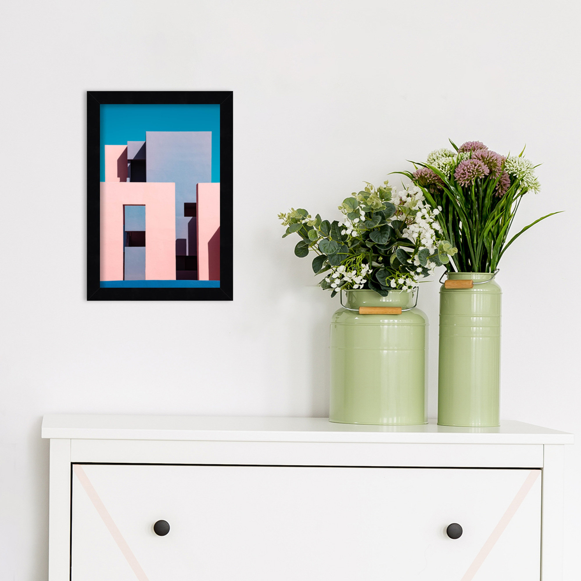 Muralla Roja Buildings 1 by Linda Wride Wood Framed Wall Art Print, Black, 33" H x 23" W x 1" D
