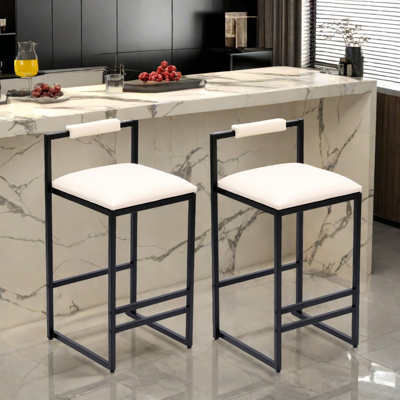 Set Of 2 Upholstered Bar Stools With Metal Frame