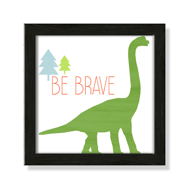 Dino Brave 1 ', art encadré, 8" H x 8" W x 1.18" D, Cadre boîte à grain de bois noir