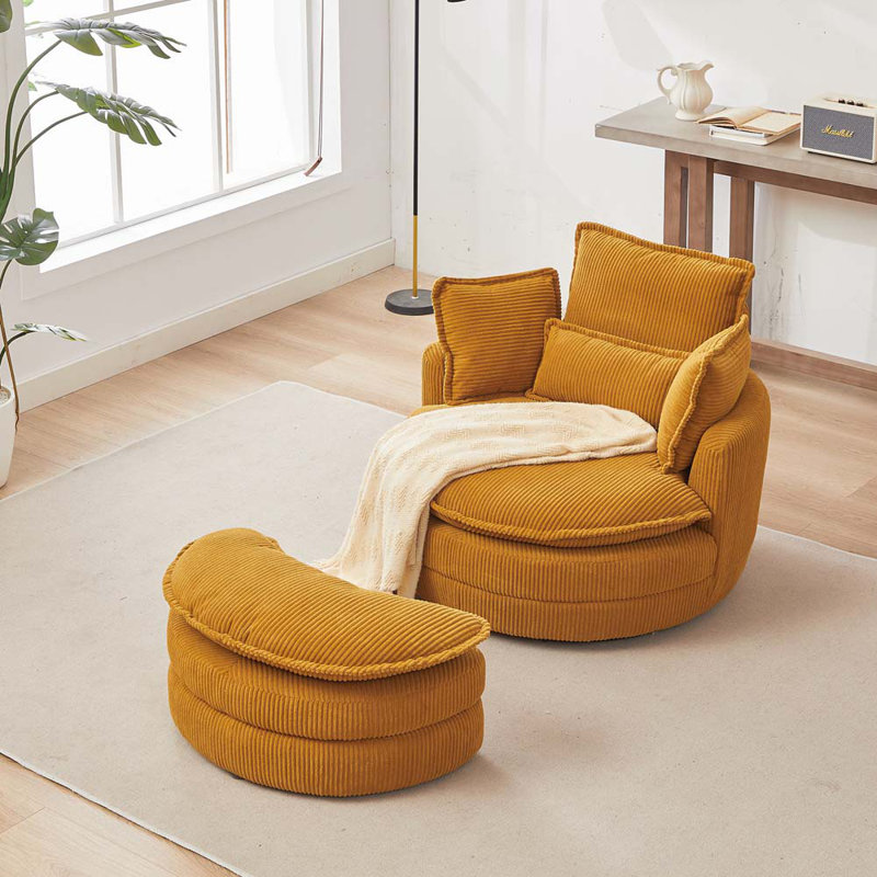 Fauteuil demi-tonneau pivotant de 52,15 po avec repose-pieds Mclees, Polyester jaune