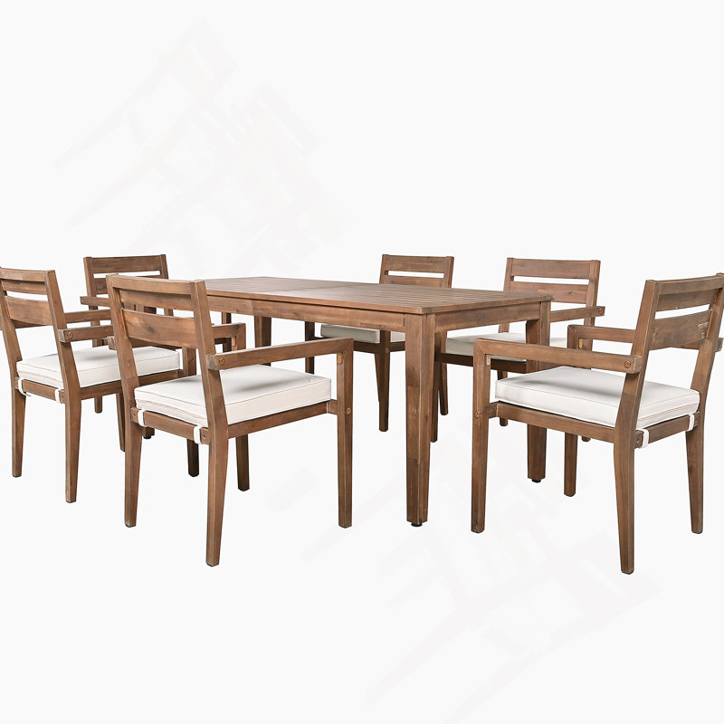 Ensemble de salle à manger 7 pièces pour l'extérieur, table en bois avec 6 chaises pour la pelouse, la cour, la terrasse du jardin, au bord de la piscine