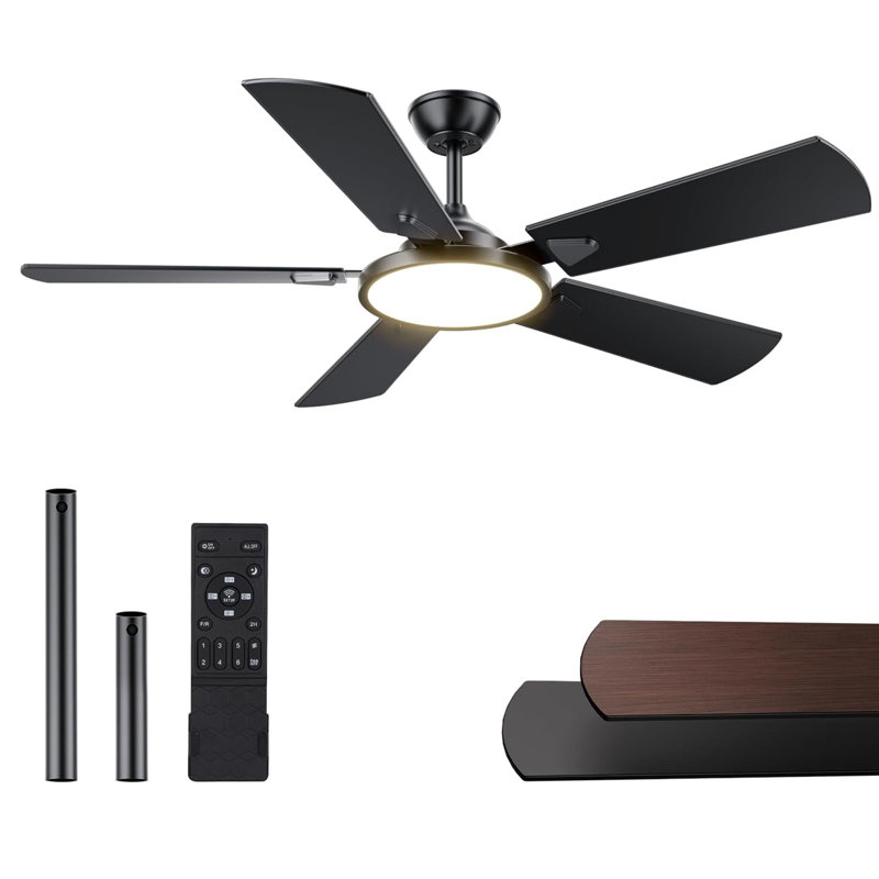 Ventilateurs de plafond avec lumières, ventilateur de plafond de 52 pouces avec lumière et télécommande, 3CCT, ventilateur de plafond silencieux réversible à courant continu, à intensité variable, moderne noir pour chambre à coucher, salon, cuisi