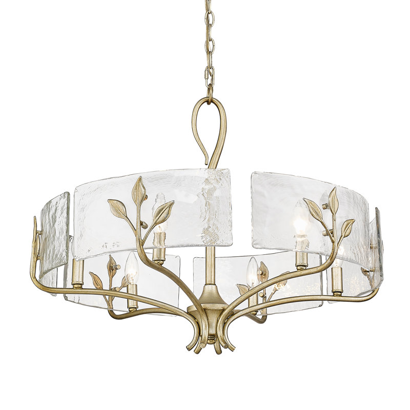 Tiah 6 - Light Steel Dimmable Drum Chandelier, White Gold
