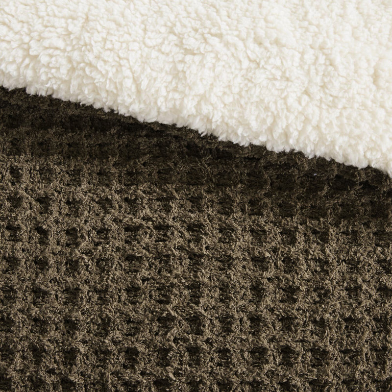 Ensemble de literie en chenille tricotée gaufrée, 100%, 2 taies décoratives, réversible, lavable à la machine, édredon brun, rembourrage et envers, lavage, mélange de gris