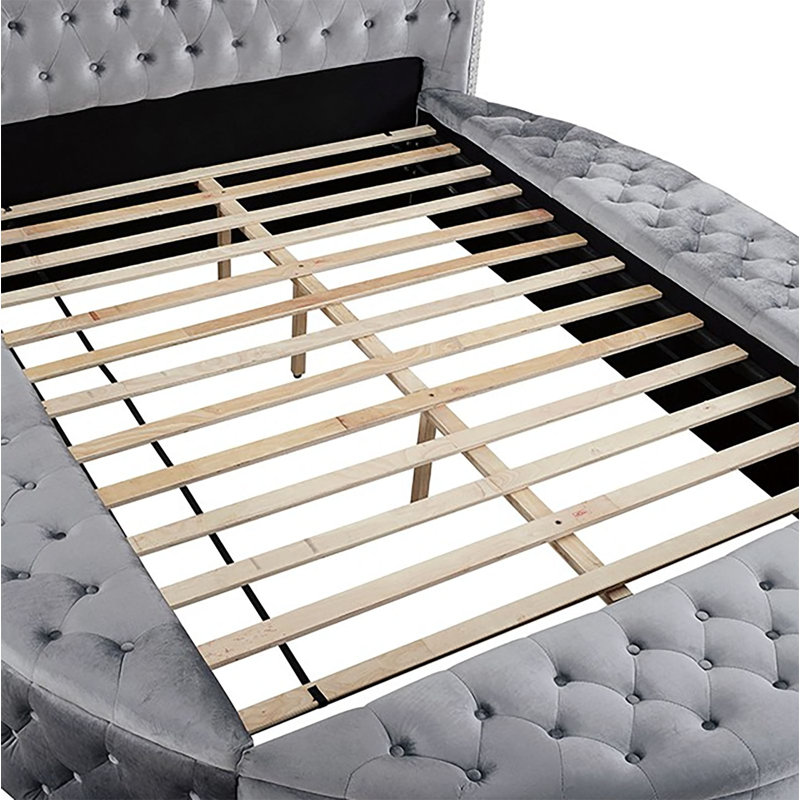 Locklear Upholstered Wingback Storage Bed, King, Gray