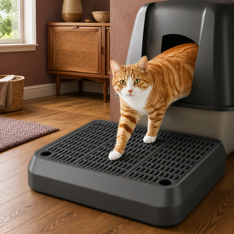Help kittens and elderly cats access the litter box with this large 16 x 11 in litter box step and ramp; the double-layer litter catcher mat provides anti-tracking performance and easy cleaning.