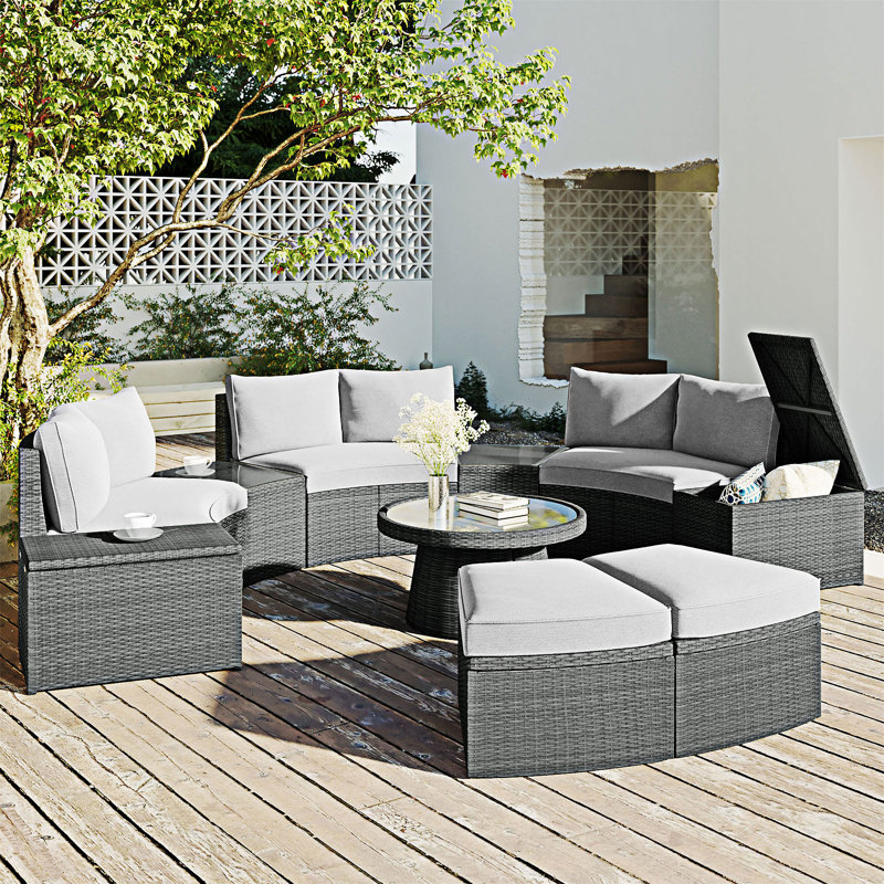 Ensemble de 10 canapés modulaires d'extérieur, Coussin gris clair / structure gris clair