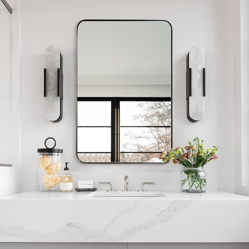 Miroir de salle de bain Inse Cadre en acier inoxydable, Nickel brossé, 36 po x 24 po