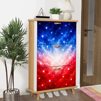 Armoire à chaussures avec 3 tiroirs rabattables pour étagère à chaussures patriotique rouge blanc bleu étoilé