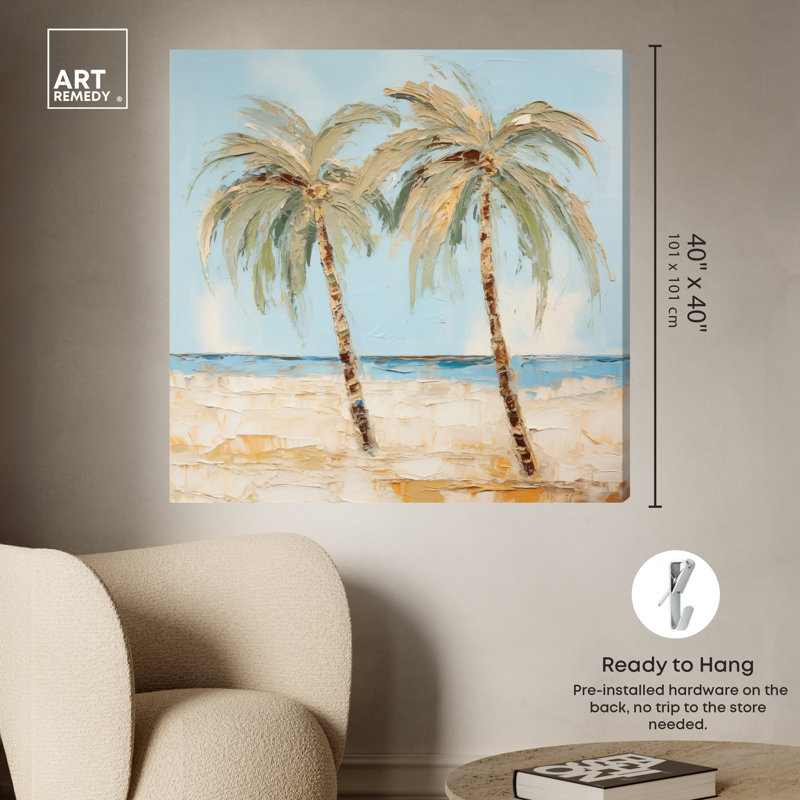 Peinture sur palmiers, art mural tropical par Art Remedy, Toile tendue, H 40 po x l 40 po