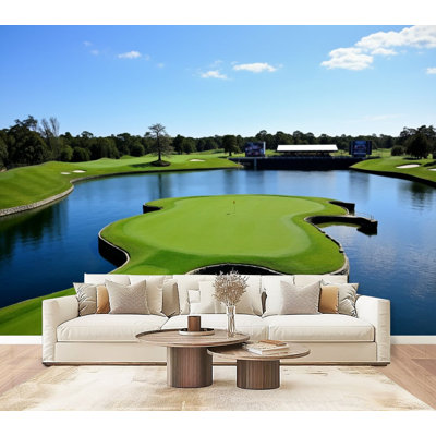 Peel and Stick Wallpaper Golf Course Feature Greenery Sky Architecture Photorealism Wall Murals 69"H x 96"W Removable PVC Wall Paper Self-Adhesive Wall Decor for Bedroom Living Room Home Office