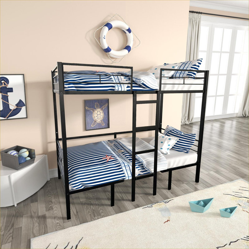 Lit mezzanine double transformable en acier massif de couleur noire avec ensemble de tables intégrées pour la chambre à coucher