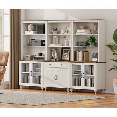 Armoires de garde-robe blanches Scarlett, grande armoire de style bahut avec bahut pour salle à manger, buffet moderne, grande armoire de rangement avec portes en verre et étagère à 5 niveaux