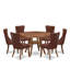 Ensemble de salle à manger 7 pièces Mid Century composé d'une table et de 6 chaises rembourrées en tissu de polyester bourgogne avec dossier capitonné, noyer antique-202263799