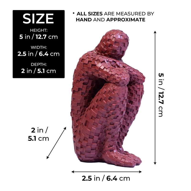 Petite sculpture en résine bleu marine penseur 5 pouces 13 cm, Rouge