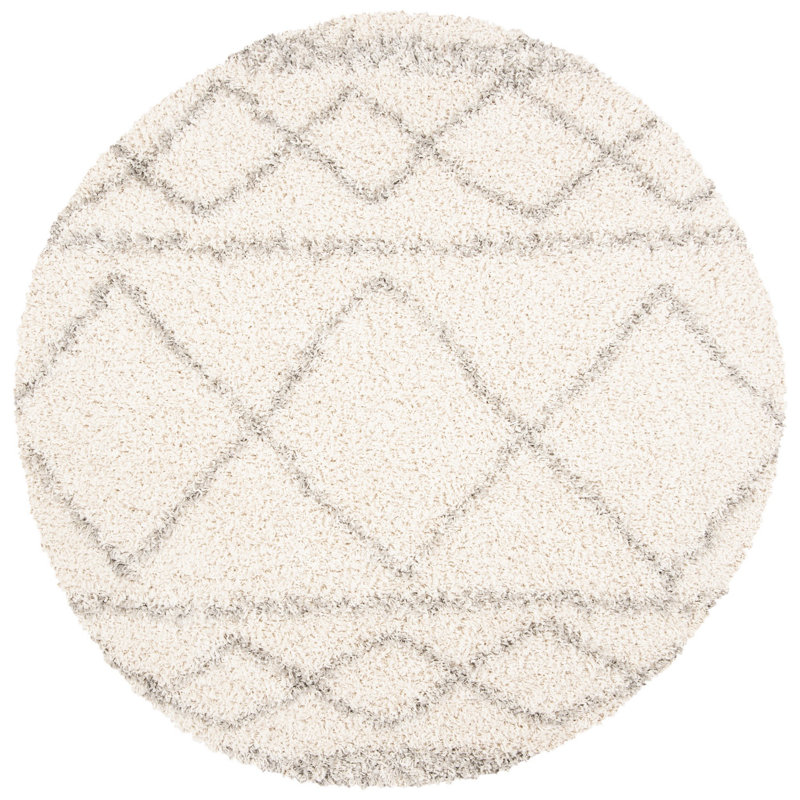 Tapis performance géométrique à poil long de luxe 400 Mckamey, Rond 3 pi