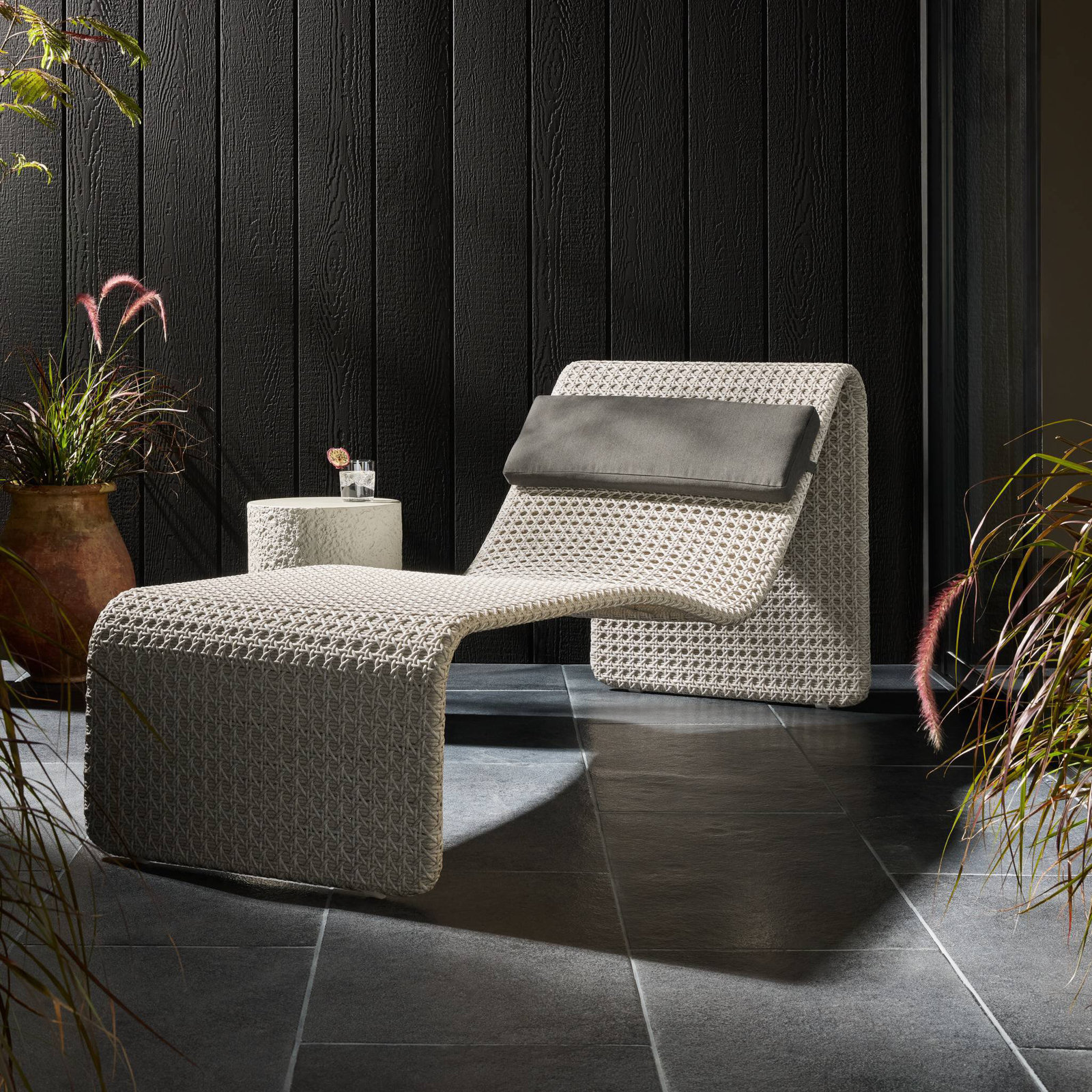 Kuno 27.5'' Outdoor Wicker Chaise Lounge, Brushed Gray