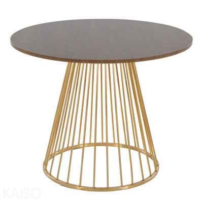 Table de salle à manger contemporaine en métal doré et bois de noyer