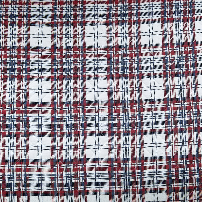 Josceline Red/Blue/White Plaid Quilt Set, King Quilt + 2 Shams