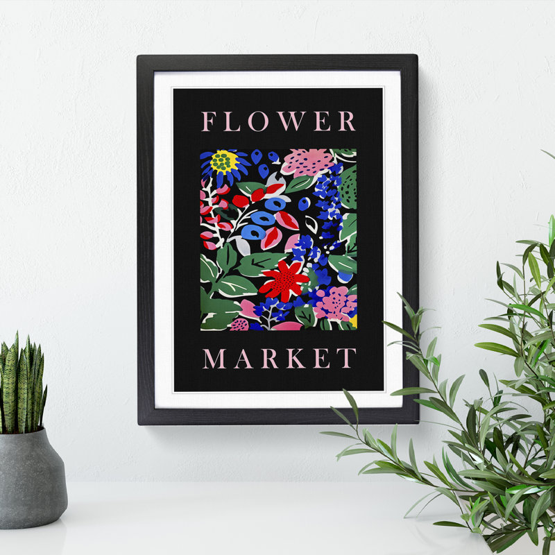 Black Collection Flower Market Exhibition No.2 - Single Picture Frame Print on Wood, 46cm H x 34cm W x 2cm D