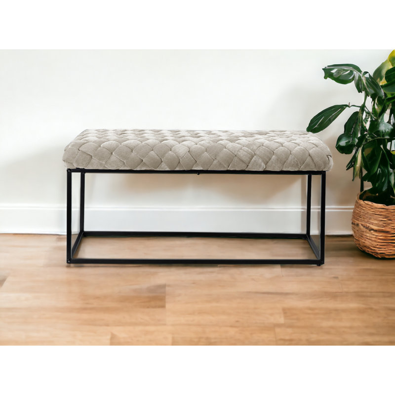 Banc rembourré en velours 39 po Gemma, Blanc crème
