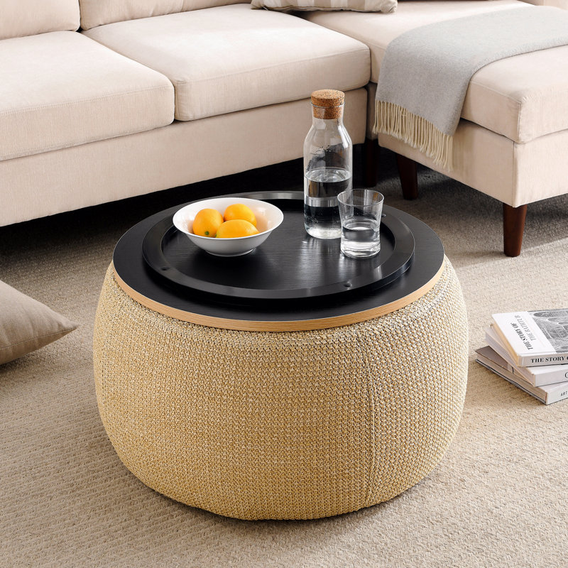 Repose-pieds rond avec rangement, fonction 2 en 1, table de bout avec repose-pieds, Brun