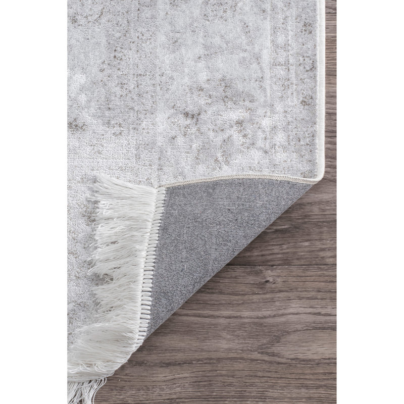 Tapis argenté à motif floral Erich, Rectangle 7 pi 6 po x 9 pi 10 po