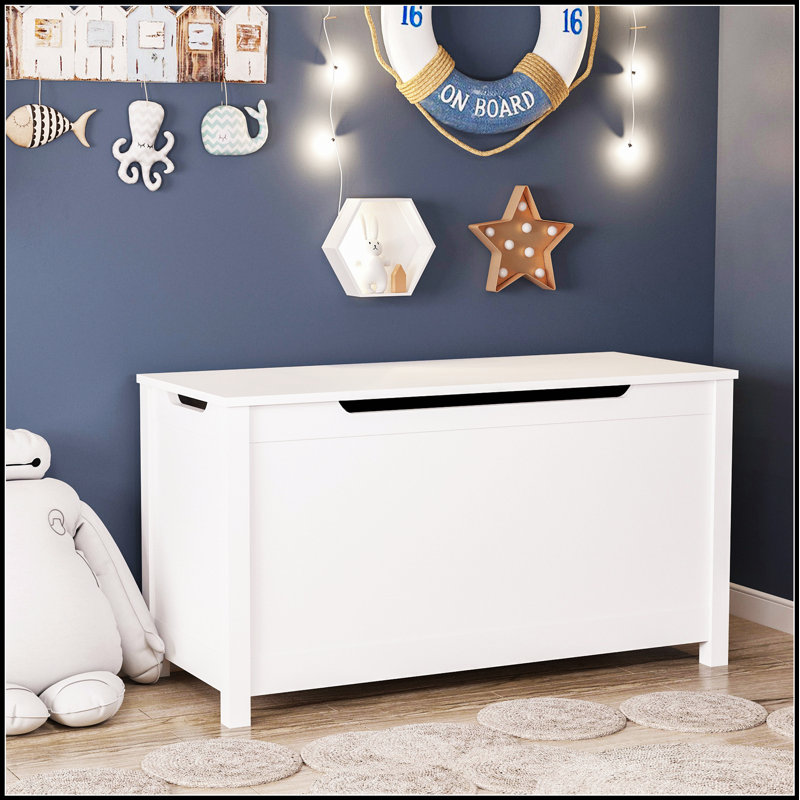 Coffre à jouets / banc en bois pour enfants avec couvercle à charnière de sécurité pour enfants de 3 ans et plus, Blanc
