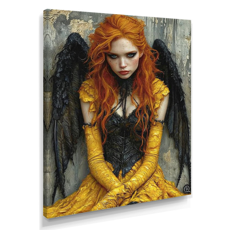 Art mural de salon gothique rousse Pixie Black Wings - ailes d'ange, Toile tendue, H 44 po x l 34 po