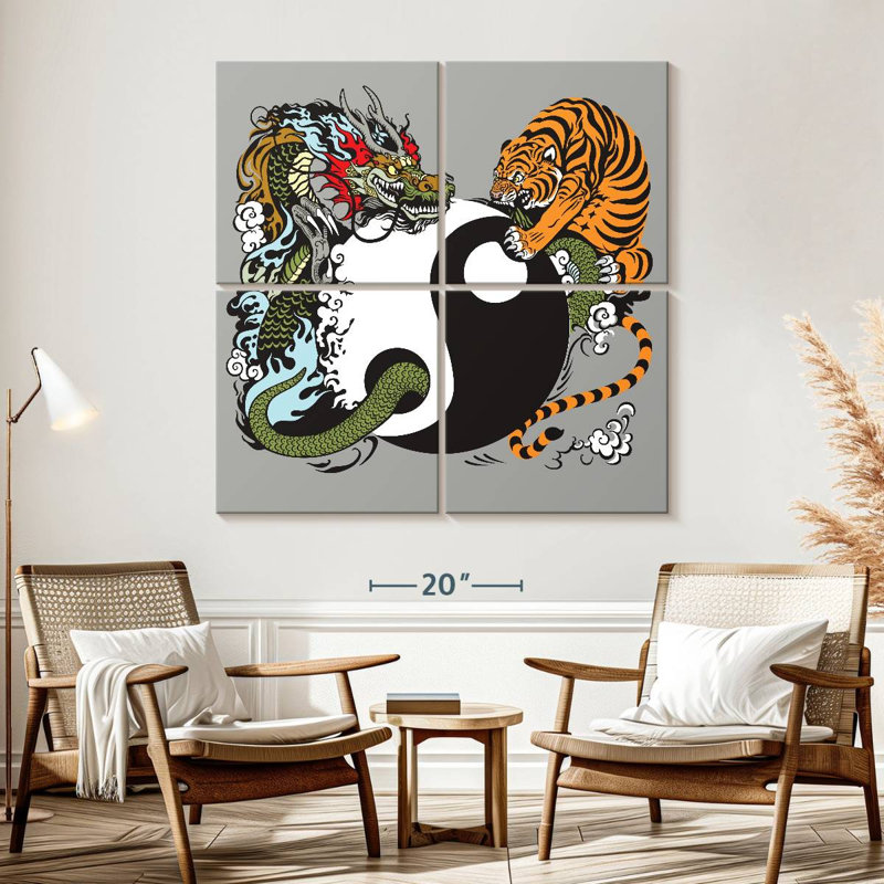 Dragon et tigre Yin Yang, H 57 po x l 57 po