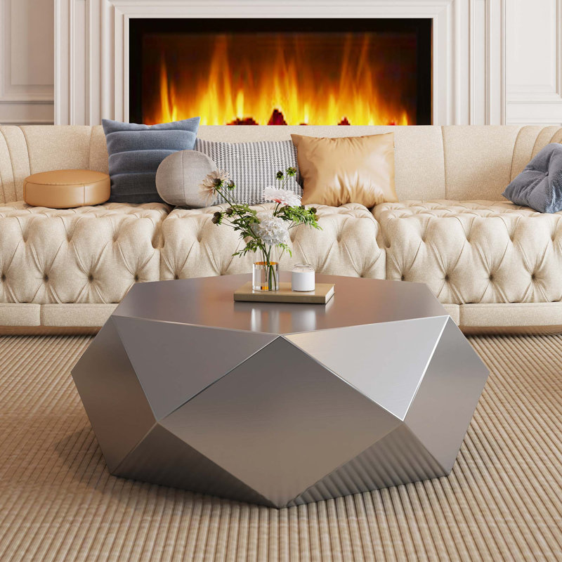Table basse géométrique moderne en acier inoxydable, table de bout sans assemblage, Argent