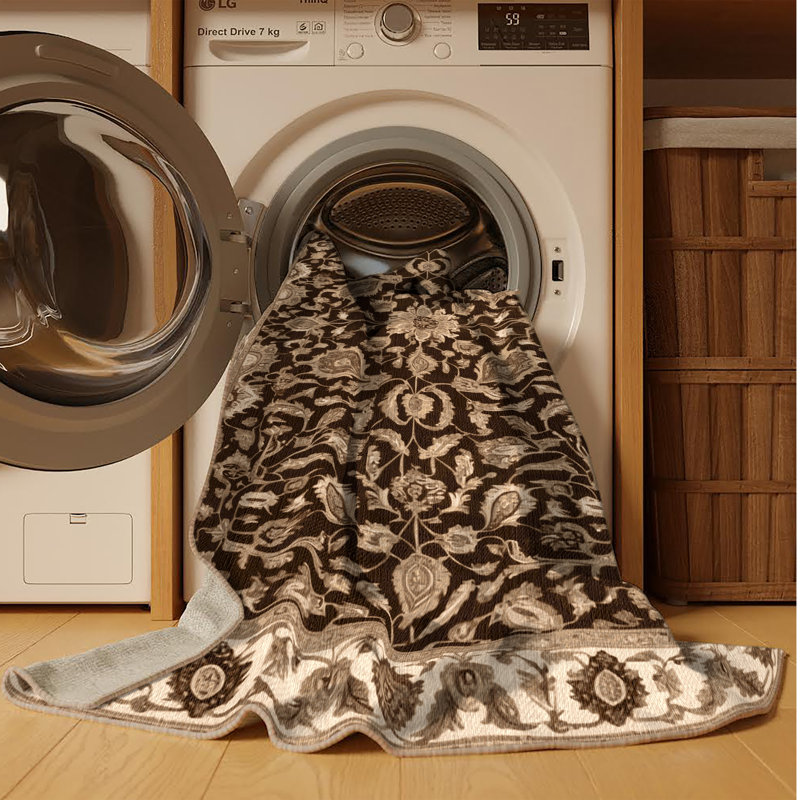 Tapis brun lavable à la machine, Rond 6 pi