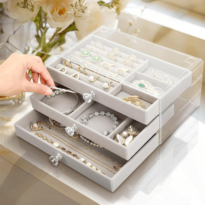 Organisateur de boîte à bijoux 3 tiroirs, boîtes à bijoux et organisateurs avec boucle d'oreille